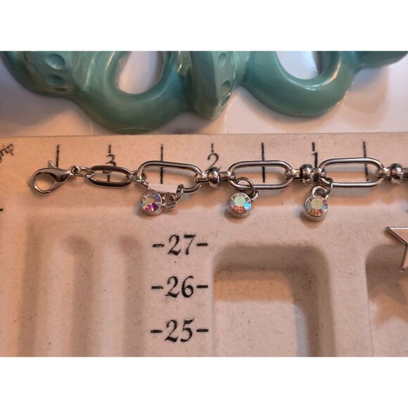 Silver Tone Bracelet With Crystal Charms & "Shine Bright" Star Pendant - Picture 3 of 6